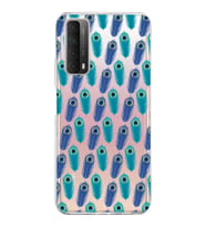 PrintiFy Huawei P Smart 2021 ile Uyumlu 1mm Slim Fit Nazar Boncuğu 4 Baskılı Şeffaf  Kılıf