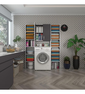 Kenzlife çamaşır makinesi dolabı veronikamaksduble gri 180*126*20 banyo arkalıksız raflı (Karışık)