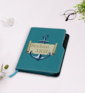 BK Gift Kişiye Özel Çapa Tasarımlı Turkuaz Termo Deri Defter-3