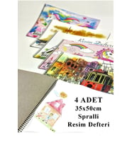 Resim Defteri 15 Yaprak 35x50 cm 4 Adet Spiralli Büyük Boy Resim Defteri Karton Kapak 110 gr Öğrenci Okul (Beyaz)