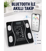 Akıllı Cam Baskül Bluetooth Mobil Uygulamalı Vücut Analiz Tartısı 180 Kg LCD Ekran
