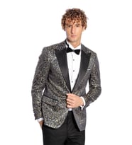 Tüy Desenli Slim Fit Lacivert Erkek Smokin Ceket - Wessi