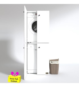 Kenzlife çamaşır-bulaşık makinesi dolabı kapaklı roksana byz 180*70*60 banyo çift katlı arkalıksız + tekli duvar rafı hediyeli (Karışık)