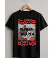 Kendin Tasarla Tişört Kadın-Öpücük (Siyah)
