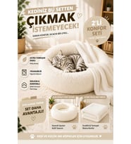 Yumuşak Peluş Donut Kedi Köpek Yatağı 2’li Set, Rahat ve Sıcak Uyku