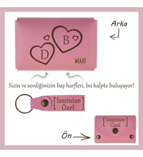 Pembe, İsme Özel Kalpli Cüzdan & Anahtarlık Set Sevgilinize Şık ve Romantik Sevgililer Günü Hediyesi