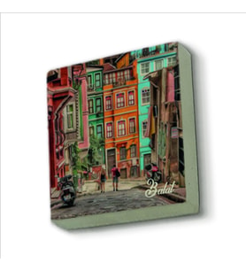 İstanbul-Balat  Baskılı Doğaltaş  Magnet(KRT-054)Buzdolabı Süsü
