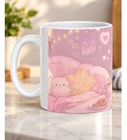 Pembe Estetik Odada Sevimli Kediler Desenli Sevdiklerinize Hediye Porselen Kupa Bardak