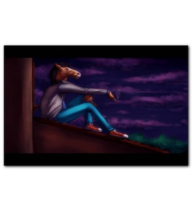 Cakatabloo Çatıda Sigara İçen Bojack Horseman MDF Tablo
