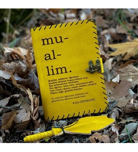 Öğretmene Hediye Muallime Deri Defter Sarı (Kırmızı)