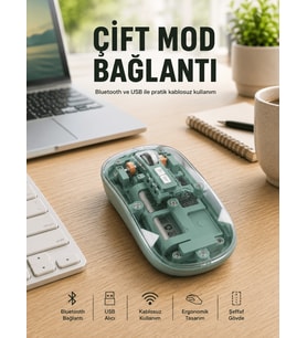 Pilli Kablosuz Mouse Bluetooth ve USB Uyumlu Sessiz Tıklama Yeni Nesil