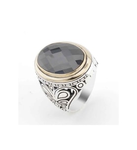 Erkek Siyah Zirkon Oval Taşlı Gümüş Yüzük