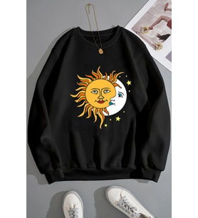 Unisex Larks' Tongues in Aspic Bisiklet Yaka Sweatshirt (Siyah)