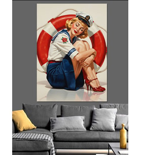 Retro Pin-Up Kız Poz Dekoratif Kanvas - Mdf Ahşap Tablo