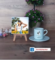 Geometri Öğretmeni Fotoğraflı Dekoratif Taş, Ahşap Altlıklı Türk Kahvesi Fincanı Hediye (Model 2)