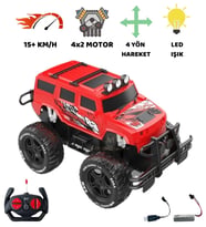 Uzaktan Kumandalı Şarjlı Offroad Rock Crawler Işıklı Araba 4x2 Motor 15 Km/H Hız Yapan Oyuncak Büyük Jeep (Kırmızı)