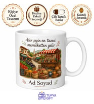 Memleket Pazarı Temalı Renkli Kupa Bardak Nostaljik Hediye Bardak