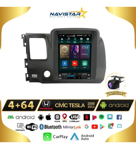 Honda Civic Tesla 4GB + 64GB 2008-2011 Model Kablosuz Carplay Navigasyon Qled Multimedya Sistemi