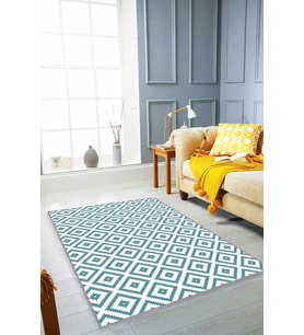 Su Yeşili Karo Kaymaz Taban Makinede Yıkanabilir Halı KR009 - 100 x 160 cm