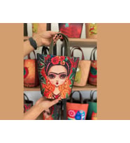 Frida Figürlü Kova Model Çanta Etnik Bohem Style - YESİL (Yeşil)