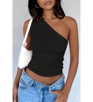 Kadın Tek Omuzlu Basic Dar Kesim Slim Fit Bluz