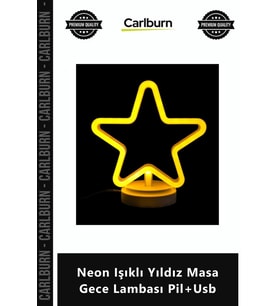 Özel Üretim Dekoratif LED Tasarım Estetik Modern 21x24 Neon Işıklı Yıldız Masa Gece Lambası Pil+Usb
