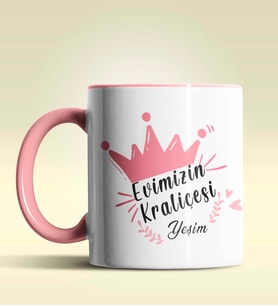 Kişiye Özel Evimizin Kraliçesi Tasarımlı Pembe Kupa Bardak (Pembe)