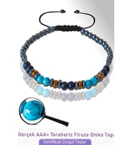 Sertifikalı AAA+ Gerçek Terahertz - Firuze Taşı Bileklik - Ayarlamalı (Çok Renkli)