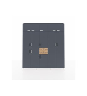 Arges Dolap 10 Raflı 2 Çekmeceli 3 Askılı 220x30x243 Antrasit-Antrasit/Çam
