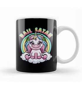 Hail Satan Unicorn Rainbow Heavy Metal Satanic Pun Kupa Bardak Porselen