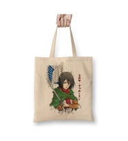Mikasa Ackerman Attack On Titan Beyaz Bez Çanta Uzun Saplı Alışveriş Çantası Plaj Çantası
