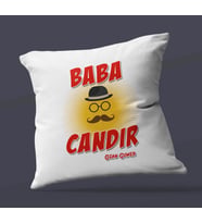 Kişiye Özel Baba Candır Tasarımlı Saten Kare Yastık (Beyaz)