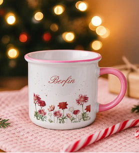 BK Gift Kişiye Özel Çiçek Tasarımlı Pembe Emaye Kupa Bardak -9, Arkadaşa Hediye, Sevgiliye Hediye