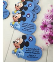İsme Özel Ahşap Magnet- Doğum Günü Magneti - Mickey Magnet