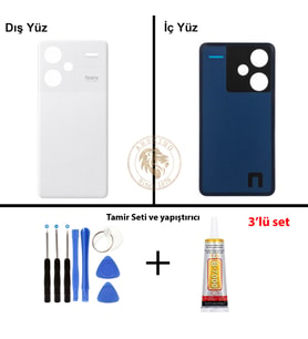 Redmi Note 13 Pro Plus 5G - Lenssiz Ay Işığı Beyazı Arka Pil Kapağı + Yapıştırıcı ve Vida Seti