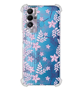PrintiFy Tecno Pova Neo Uyumlu Köşe Korumalı Floral Pudra Tasarımlı Şeffaf Silikon Kılıf