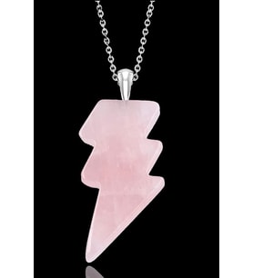 Sertifikalı Şimşek Model Pembe Kuvars Taşı Kolye - Aaa+ Kalite (Çok Renkli)