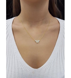 Kelebek Zirkon Taşlı 18K Altın Kaplama Kolye (Karışık)