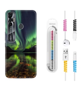 Tecno Spark 6 6 Go 8C 8 Pro 7 7 Pro Kılıf Kablo Koruma Spiral Silikon Kuzey Işıkları 1327