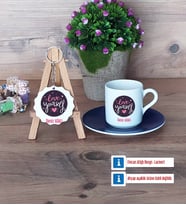 Love Yourself Türk Kahvesi Fincanı Lacivert ve Ahşap Anahtarlık Hediye (Model 1)