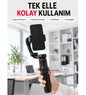 Profesyonel AI Gimbal Selfie Stick Yüz Takipli Telefon Sabitleyici Bluetooth Kumandalı Katlanabilir
