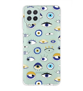 PrintiFy Samsung Galaxy A22 ile Uyumlu 1mm Slim Fit Nazar Boncuğu 2 Baskılı Şeffaf  Kılıf