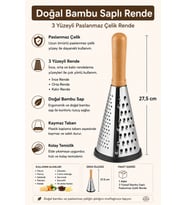 3 Yüzeyli Doğal Bambu Saplı Paslanmaz Çelik Rende