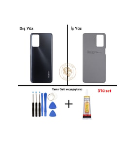 Oppo A16 Siyah Uyumlu Arka Kapak + Yapıştırıcı ve Vida Seti Arka Cam Batarya Pil Kapağı Lazer Kesim