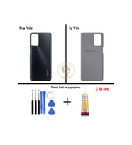 Oppo A16 Siyah Uyumlu Arka Kapak + Yapıştırıcı ve Vida Seti Arka Cam Batarya Pil Kapağı Lazer Kesim