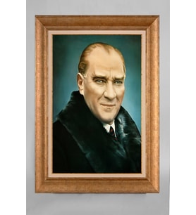 Altın Varaklı Paspartulu Çerçeveli Atatürk Tablo sd375