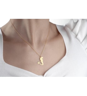 Kişiye Özel 925 Ayar Gümüş Minimalist Deniz Kızı Model Kolye (Gold)
