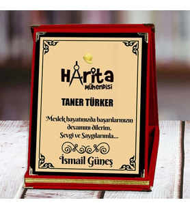 Harita Mühendisi Baskılı Plaket (1. Tasarım)  Kişiye Özel (Kırmızı)