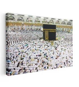 Yatay Kanvas Tablo Kabe Tavaf Dairesel İnsan Seli Dini İslami Tablo Ev Ofis Duvar Dekoru