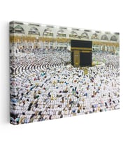 Yatay Kanvas Tablo Kabe Tavaf Dairesel İnsan Seli Dini İslami Tablo Ev Ofis Duvar Dekoru
